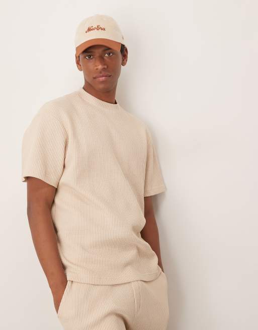 Camiseta color crema extragrande de punto gofrado de Selected Homme (parte de un conjunto)