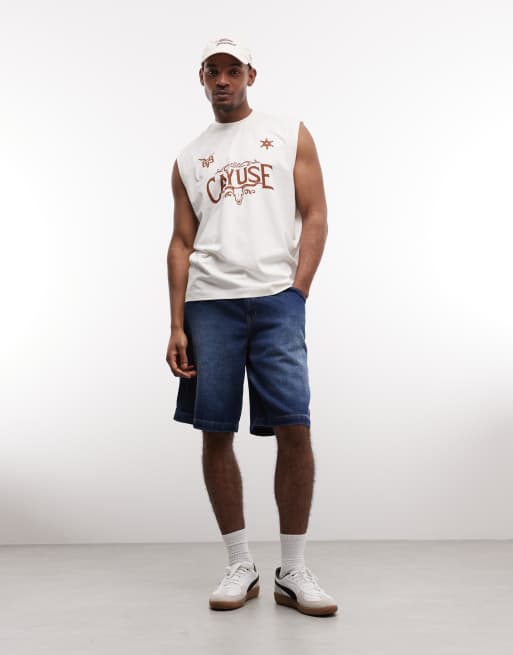 Camiseta color crema extragrande sin mangas con estampado gráfico de texto de ASOS DESIGN, 2 de 5