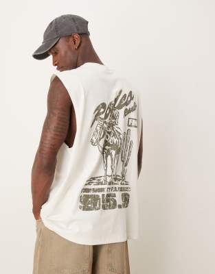 Camiseta color crema extragrande sin mangas con estampado gráfico wéstern de ASOS DESIGN - view 1