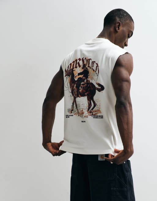 Camiseta color crema extragrande sin mangas con estampado gráfico wéstern de ASOS DESIGN, 3 de 5