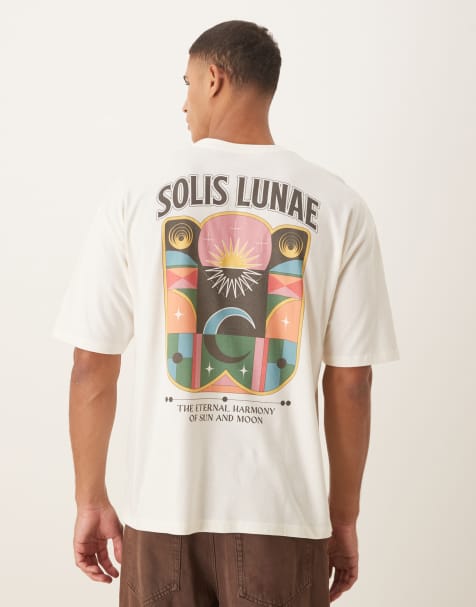 Camiseta color crema holgada con gráfico cósmico de ASOS DESIGN - view 1