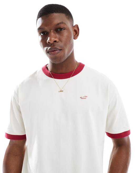 Camiseta color crema lavado de corte cuadrado con ribete en contraste Icon de Hollister