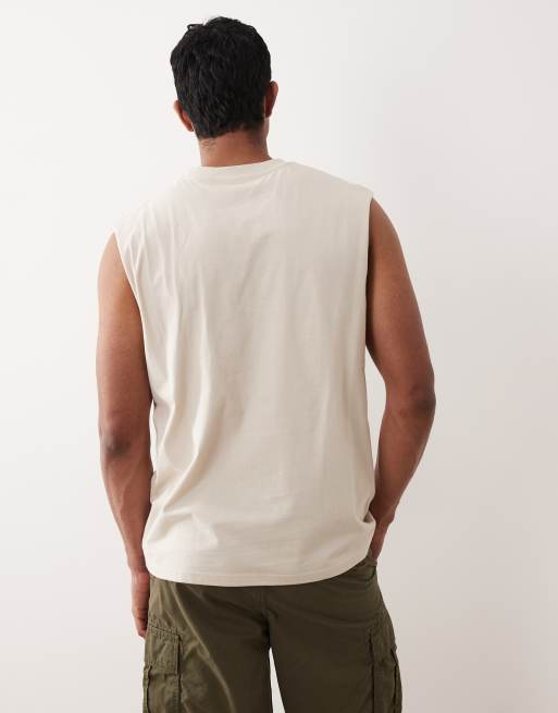 Camiseta color crema sin mangas con logo delantero de Jack & Jones, 5 de 5