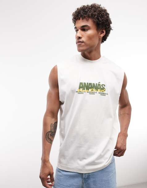 Camiseta color crema sin mangas extragrande con estampado gráfico de fruta de ASOS DESIGN - view 1