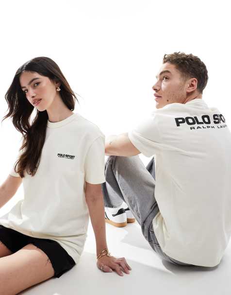 Camiseta color crema unisex con estampado del logo en el pecho y la espalda de tejido grueso de la colección cápsula Sport de Polo Ralph Lauren - view 1