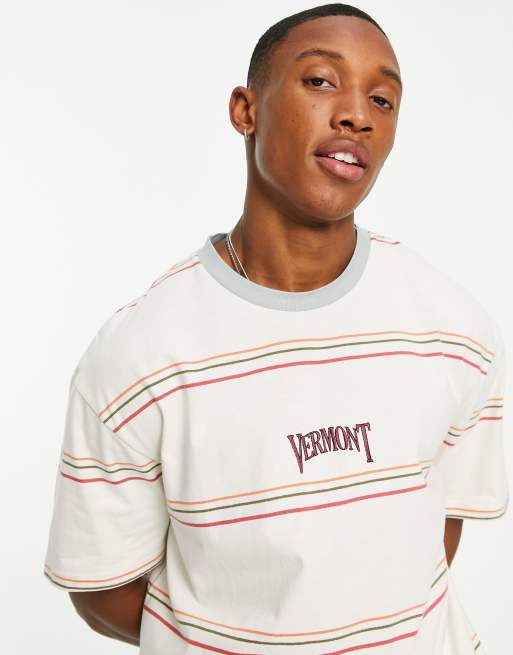 Camiseta color crudo a rayas de corte extragrande con estampado 