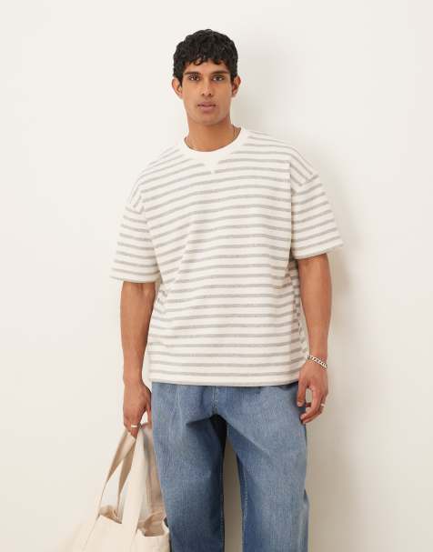 Camiseta color crudo a rayas extragrande de tejido grueso de ASOS DESIGN - view 1