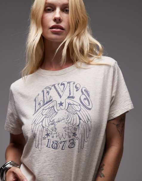 Camiseta color crudo de corte cuadrado con estampado gráfico del logo de Levi's - view 1