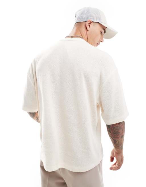 Camiseta color crudo de corte cuadrado extragrande de tejido efecto punto de ASOS DESIGN, 4 de 4