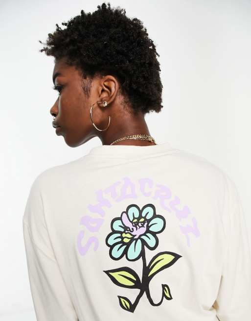 Camiseta color crudo de manga larga con estampado de flor Delfino de Santa Cruz