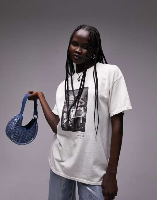 Camiseta color crudo extragrande con diseño gráfico con licencia de Boom Box del Museum of Youth Culture de Topshop