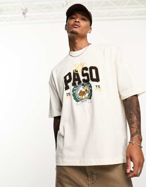 Camiseta color crudo extragrande con estampado de ciudad en el pecho de ASOS DESIGN