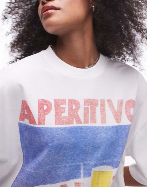 Camiseta color crudo extragrande con estampado gráfico "Aperitivo" de Topshop, 4 de 4