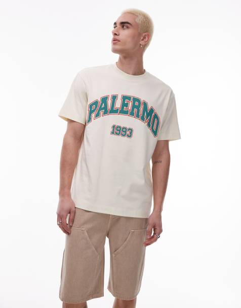 Camiseta color crudo extragrande con estampado "Palermo" de Topman - view 1