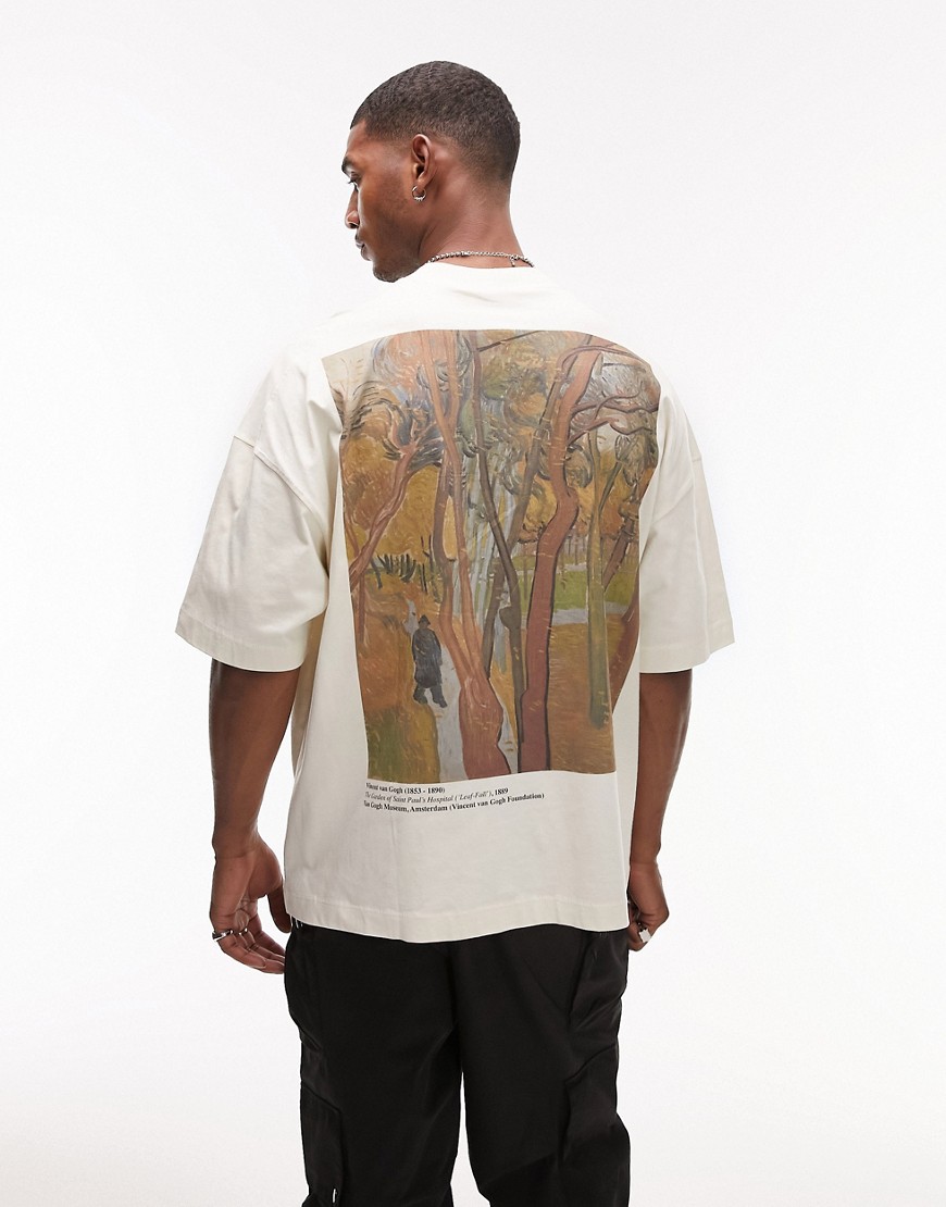 camiseta color crudo extragrande con estampado "saint pauls" en colaboración con van gogh museum de topman-blanco