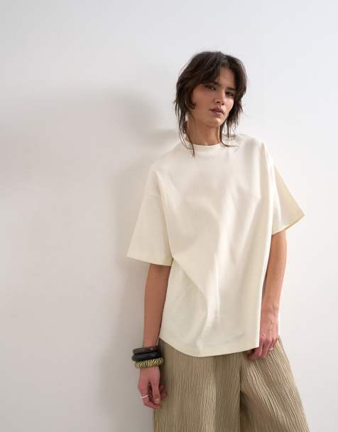 Camiseta color crudo extragrande de tejido interlock premium de Topshop - view 1