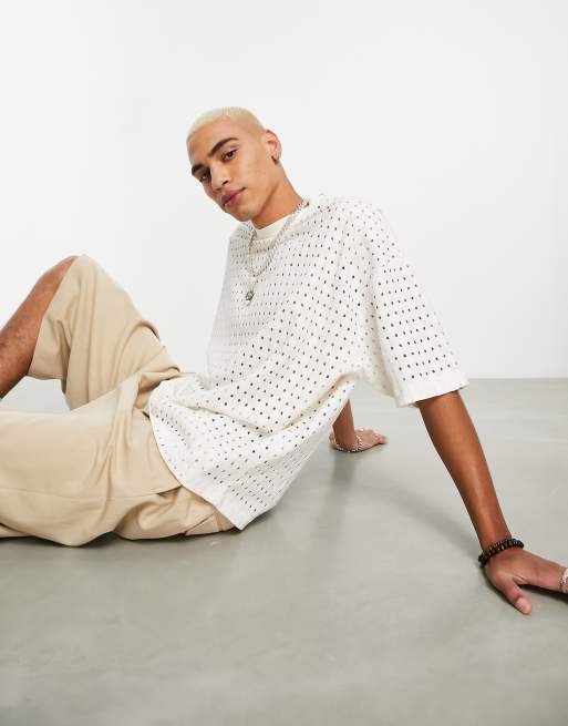 Camiseta color crudo extragrande de tejido texturizado de ASOS DESIGN