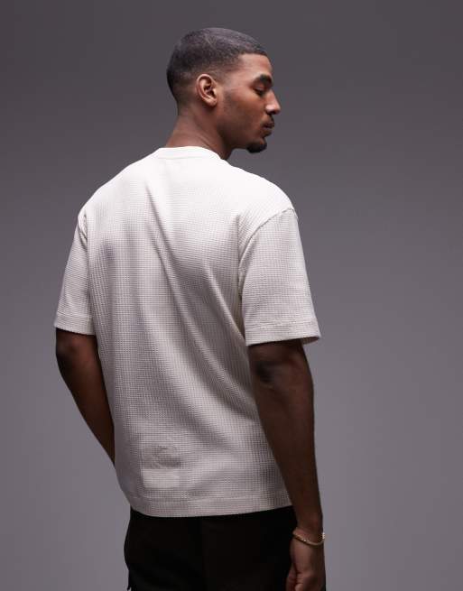 Camiseta color crudo holgada de tejido gofrado de Topman, 3 de 4