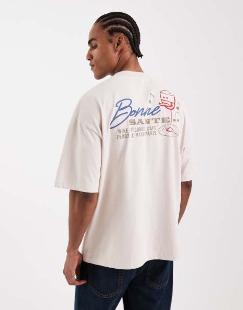 Camiseta color crudo lavado de corte estándar con estampado gráfico de bebida de tejido grueso de ASOS DESIGN - view 1