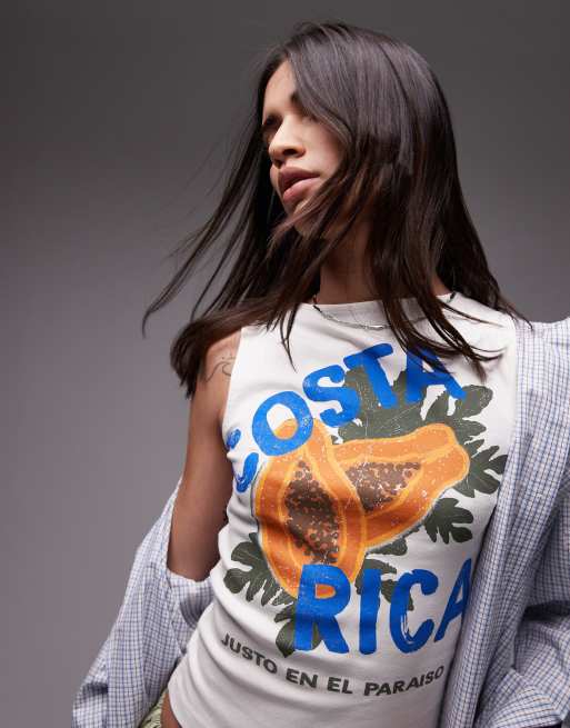 Camiseta color crudo sin mangas con estampado gráfico 