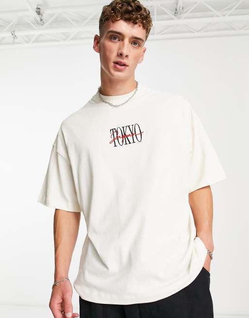Camiseta color crudo ultragrande con bordado 