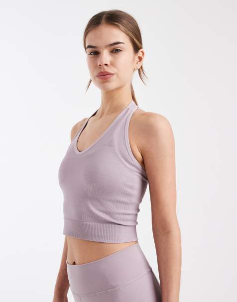 Camiseta color higo envejecido con cuello halter de punto Workout Essentials de adidas Performance - view 1