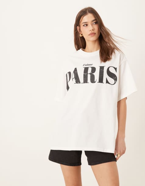 Camiseta color leche de coco extragrande con estampado gráfico "Paris" de ASOS DESIGN - view 1