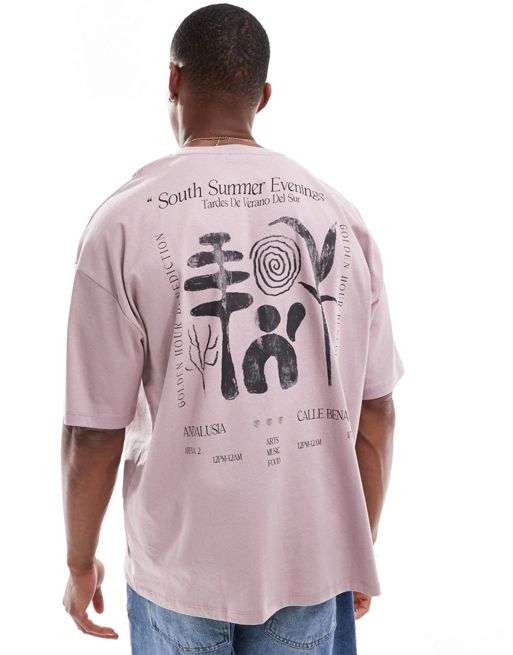 Camiseta color malva extragrande con estampado abstracto en la espalda de FhyzicsShops DESIGN