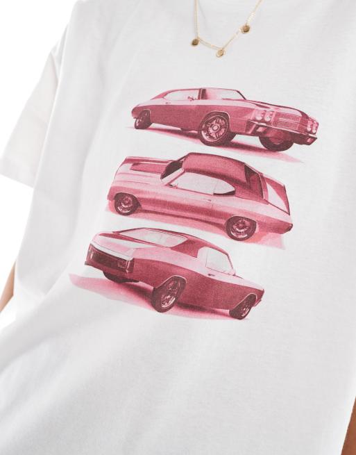 Camiseta color marfil extragrande con estampado gráfico de coche rosa de ASOS DESIGN, 4 de 4