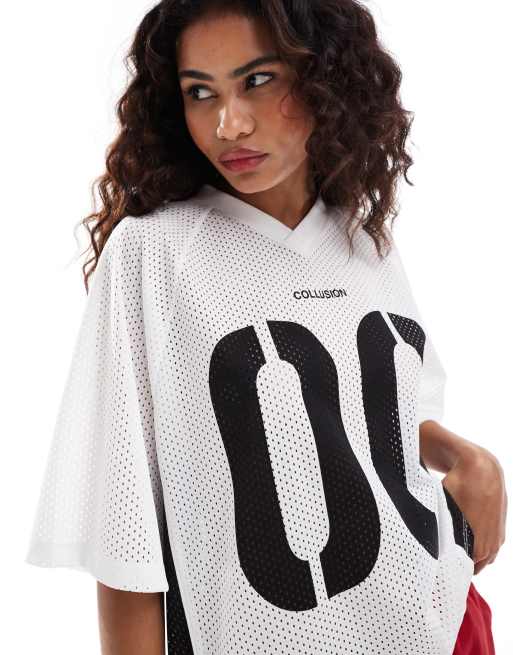 Camiseta color marfil extragrande de estilo deportivo con estampado gráfico de número de COLLUSION