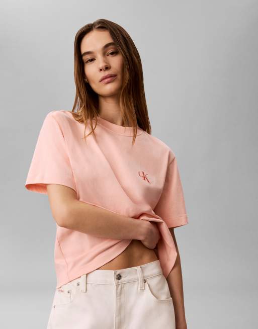 Camiseta color melocotón de corte cuadrado de Calvin Klein Jeans