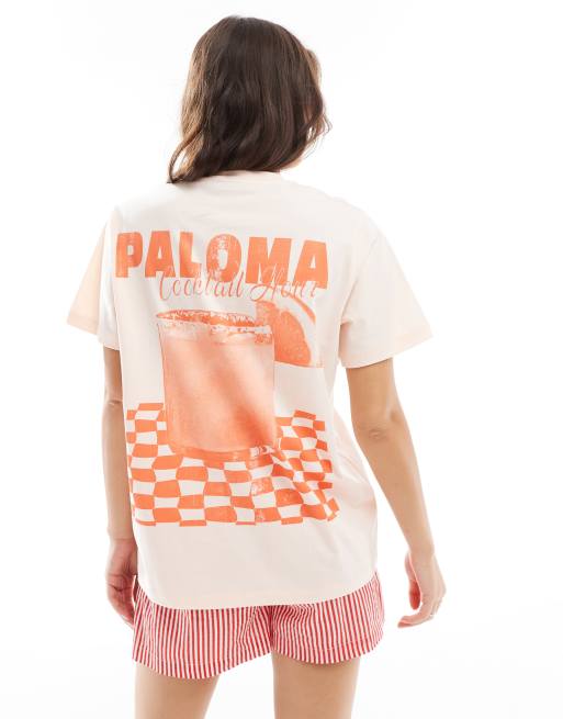 Camiseta color melocotón extragrande con estampado gráfico "Paloma Cocktail" de ASOS DESIGN, 3 de 4