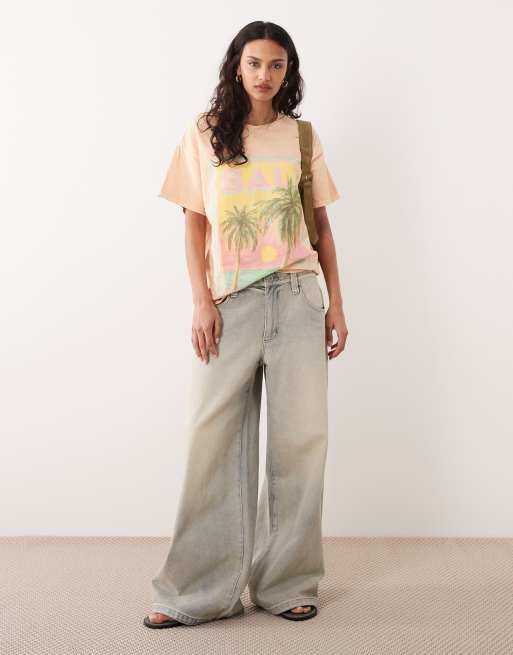 Camiseta color melocotón extragrande con estampado playero "Bali" de Miss Selfridge, 2 de 4