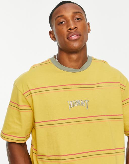 Camiseta color mostaza a rayas de corte extragrande con bordado Vermont de Topman ASOS