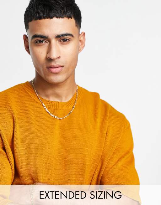 Camiseta color mostaza con cuello redondo de algodón de grosor medio de ASOS DESIGN