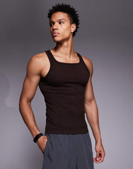 Camiseta color pasa de tirantes y corte slim sin costuras con cuello cuadrado de canalé de 4505