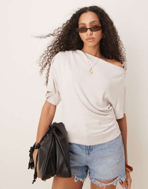 Camiseta color piedra con cintura estilo corsé de punto texturizado de ASOS DESIGN - view 1