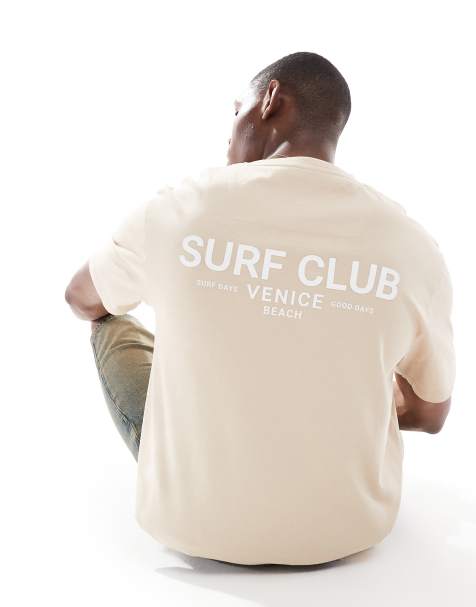 Camiseta color piedra con cuello redondo y estampado de surf en la espalda de Threadbare - view 1