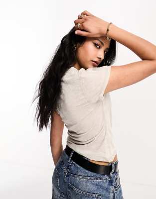 Camiseta color piedra con diseño encogido de devoré de ASOS DESIGN