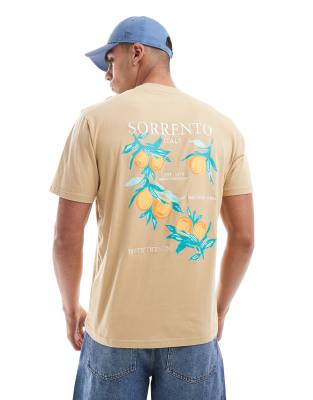 Camiseta color piedra con estampado trasero 