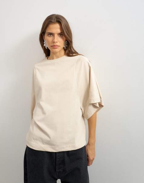 Camiseta color piedra con mangas murciélago de Topshop - view 1