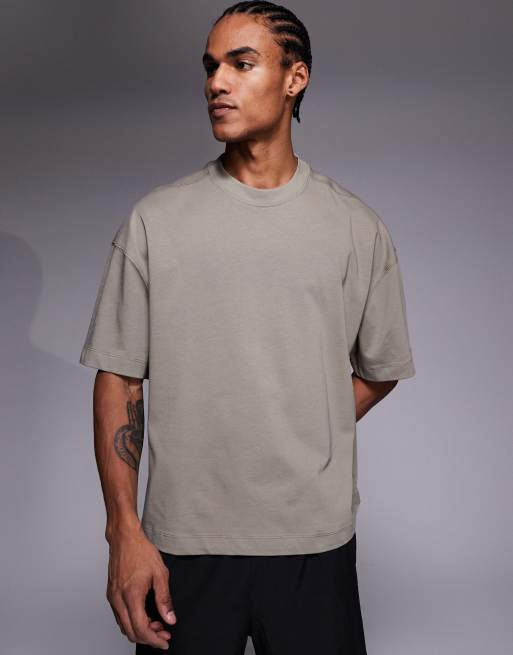 Camiseta color piedra de corte cuadrado con sisas caídas y acabado de secado rápido de tejido grueso de algodón de 4505