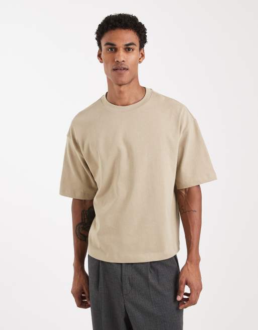 Camiseta color piedra de corte cuadrado extragrande de tejido grueso de ASOS DESIGN