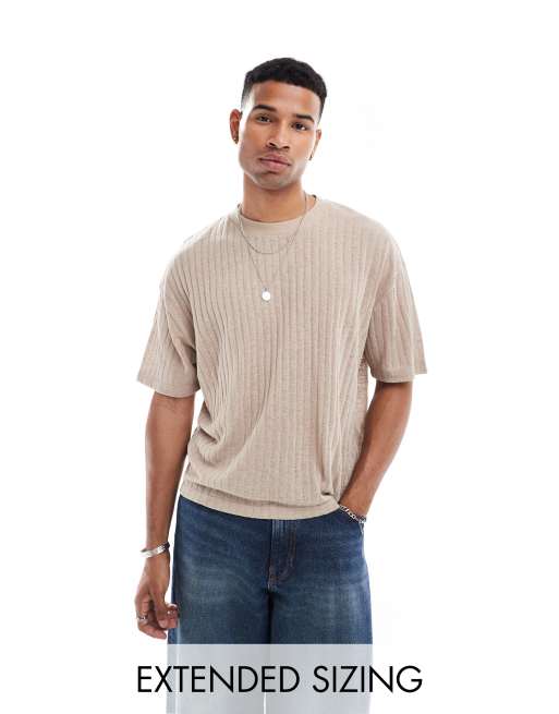 Camiseta color piedra de corte cuadrado extragrande de tejido ligero de ASOS DESIGN