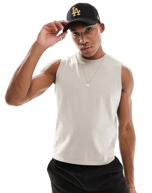 Camiseta color piedra de corte cuadrado sin mangas de ASOS DESIGN