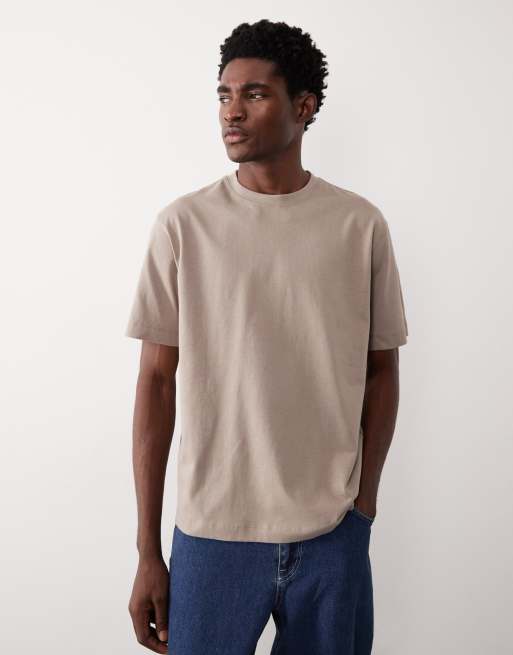 Camiseta color piedra de corte estándar distintivo de tejido grueso de ASOS COLLECTIVE AC-T-251