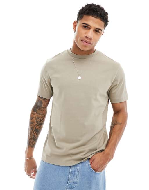 Camiseta color piedra de cuello redondo de tejido grueso de 240 g/m² de ASOS DESIGN
