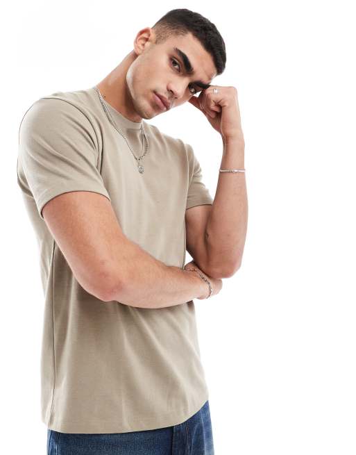 Camiseta color piedra de cuello redondo de tejido grueso de 240 g/m² de ASOS DESIGN 