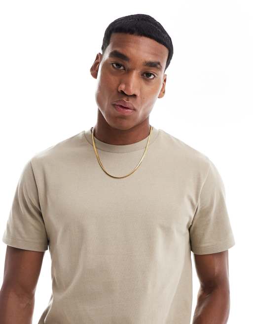 Camiseta color piedra de cuello redondo de tejido grueso de 240 g/m² de ASOS DESIGN