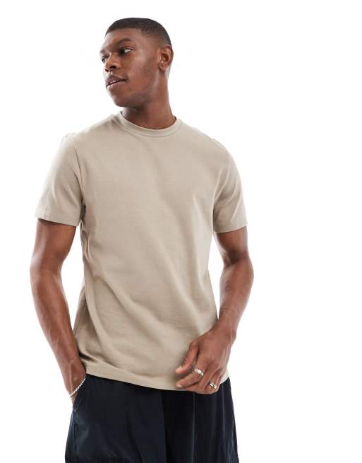 Camiseta color piedra de cuello redondo de tejido grueso de 240 g/m² de ASOS DESIGN 